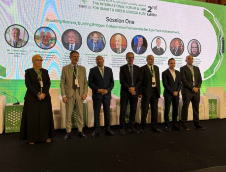 Industry leaders at Agritech 2025 conference presenting collaborative strategies for sustainable agriculture. Panel of experts at Agritech 2025 discussing smart farming innovations.